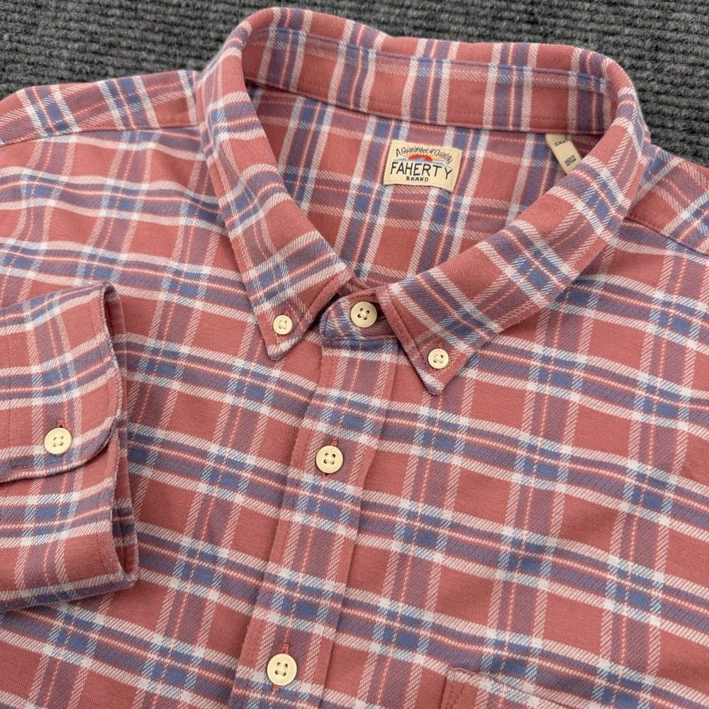 Faherty‎ Long Sleeve Flannel Shirt Men's 3XL Salmon Blue Gingham Check Button Up
